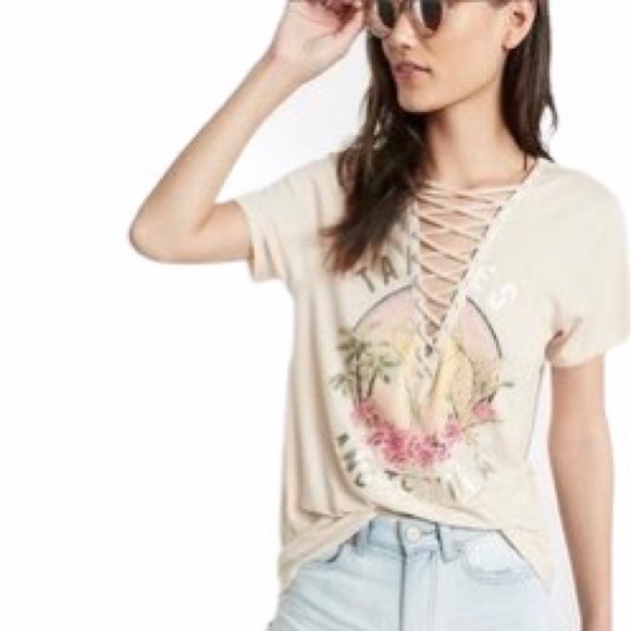 3/15$ Express One Eleven blush pink/cream tee size XS - Picture 7 of 7